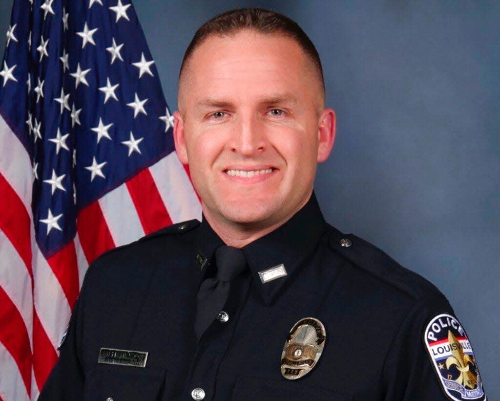 This undated file photo provided by the Louisville Metro Police Department shows officer Brett Hankison. A Kentucky grand jury on Wednesday, Sept. 23, 2020, indicted the former police officer for shooting into neighboring apartments but did not move forward with charges against any officers for their role in Breonna Taylor's death. The jury announced that fired Officer Brett Hankison was charged with three counts of wanton endangerment in connection to the police raid of Taylor's home on the night of March 13.
