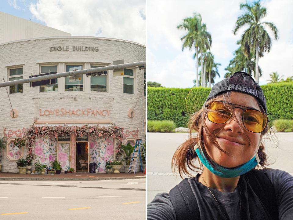 The author and a building in  Miami's Coconut Grove neighborhood