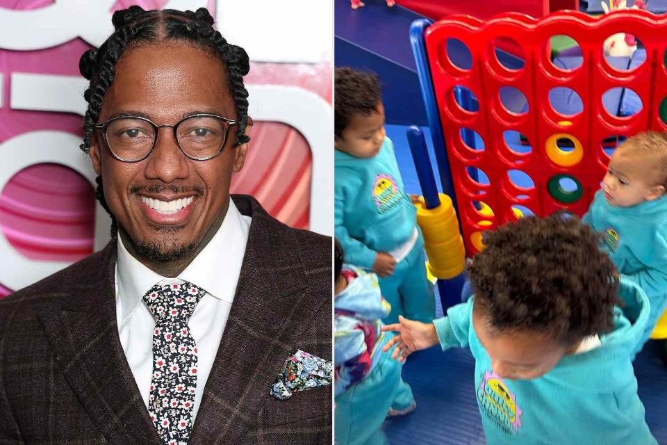 <p>Leon Bennett/Getty Images; Nick Cannon/Instagram</p> Nick Cannon (L), Zion and Zillion, Legendary (R)