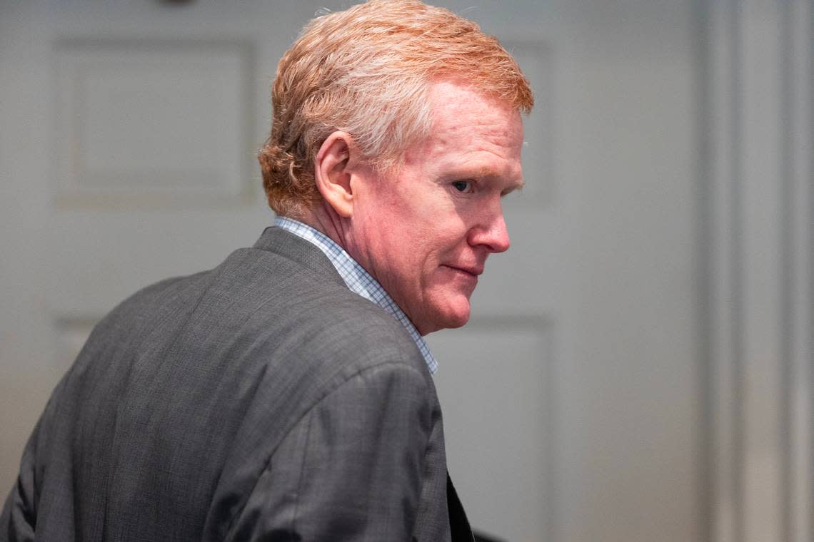 Alex Murdaugh is cross examined by prosecutor Creighton Waters after taking the stand in his trial for murder at the Colleton County Courthouse on Friday, Feb. 24, 2023. Joshua Boucher/The State/Pool