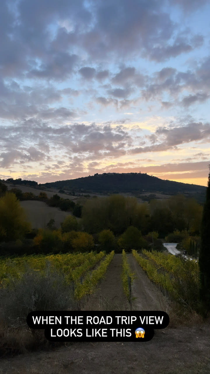 A view of Tuscany from a car window