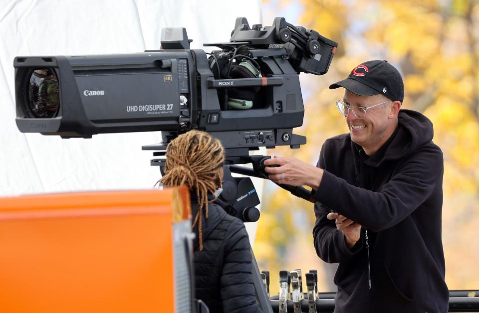 Crews set up cameras for ESPN’s “College GameDay” show at the University of Utah in Salt Lake City on Thursday, Oct. 26, 2023. | Kristin Murphy, Deseret News