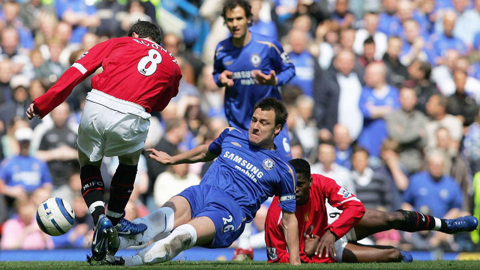 Seen here, Manchester United legend Wayne Rooney's fierce challenge on Chelsea's John Terry at Stamford Bridge in 2006.