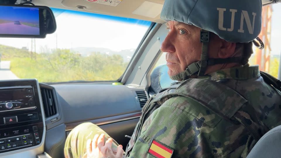 Lt. Col. Juan Garcia Martinez, from the Spanish contingent of the United Nations peacekeeping force in Lebanon, UNIFIL, on patrol with a CNN crew along the Blue Line. - Charbel Mallo/CNN