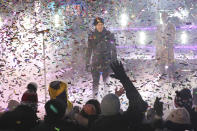 <p>Nick Jonas performs on stage at the New Year’s Eve celebration in Times Square on Sunday, Dec. 31, 2017, in New York. (Photo: Brent N. Clarke/Invision/AP) </p>