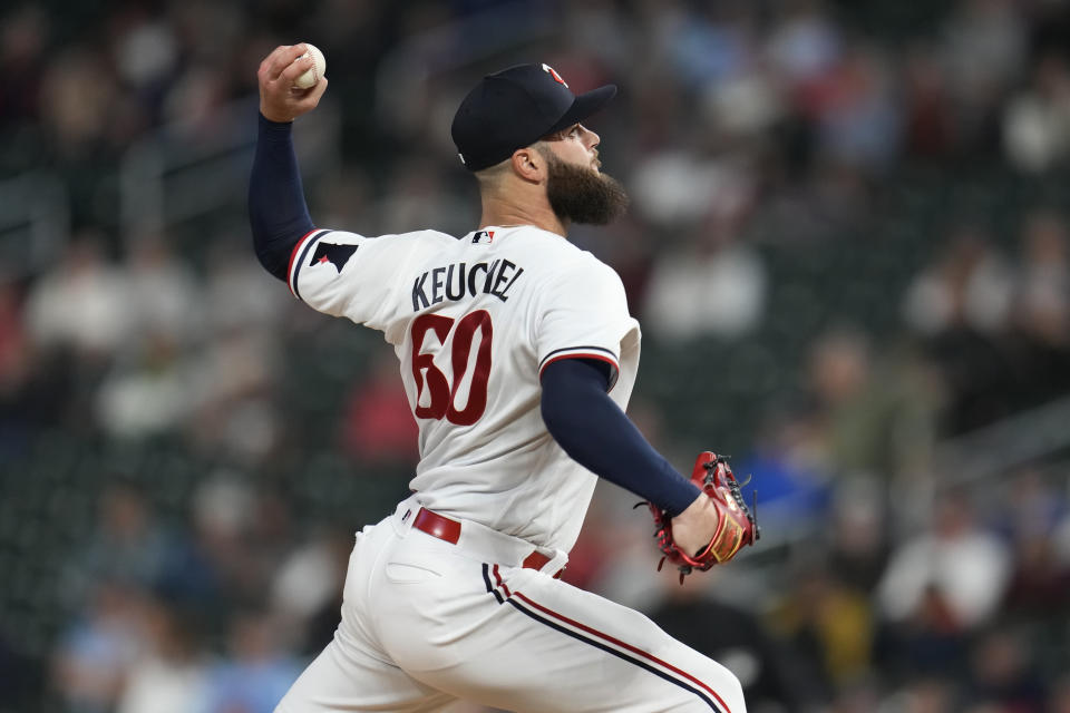 Minnesota Twins relief pitcher Dallas Keuchel, delivers during the eighth inning of a baseball game against the Oakland Athletics, Wednesday, Sept. 27, 2023, in Minneapolis. (AP Photo/Abbie Parr)