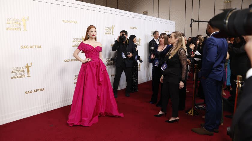 LOS ANGELES, CALIFORNIA - FEBRUARY 26th, 29th ANNUAL SCREEN ACTORS GUILD AWARDS - Jessica Chastain arrives at the 29th Annual Screen Actors Guild Award, held at the Fairmont Century Plaza in Los Angeles on February 26th, 2023. - (Photo by Myung J. Chun / Los Angeles Times)