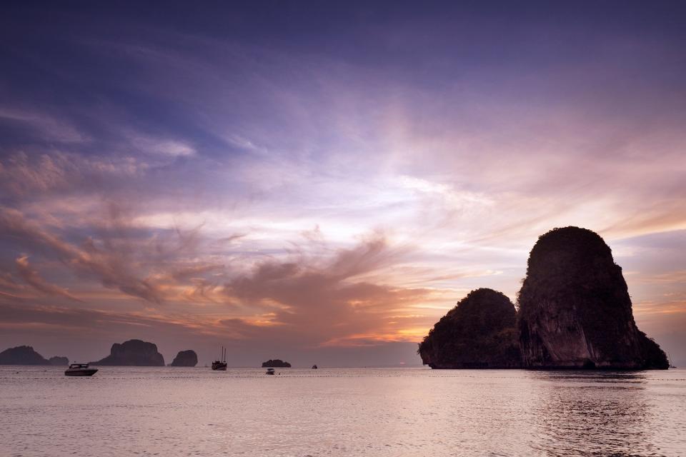 High limestone cliffs off the beach. View from Railay West