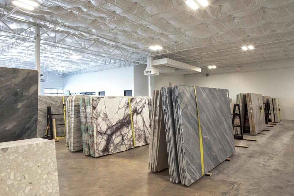 At Ann Sacks marble galleries such as this one in Dallas, designers can select large slabs of diversely colored and dramatically veined marble culled from all corners of the world 