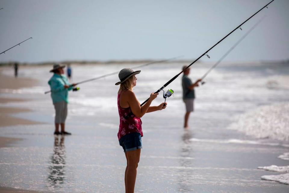 The South Carolina Department of Natural Resources with the help of volunteers put on a surf fishing clinic at Huntington Beach State Park on Thursday. July 14, 2022.