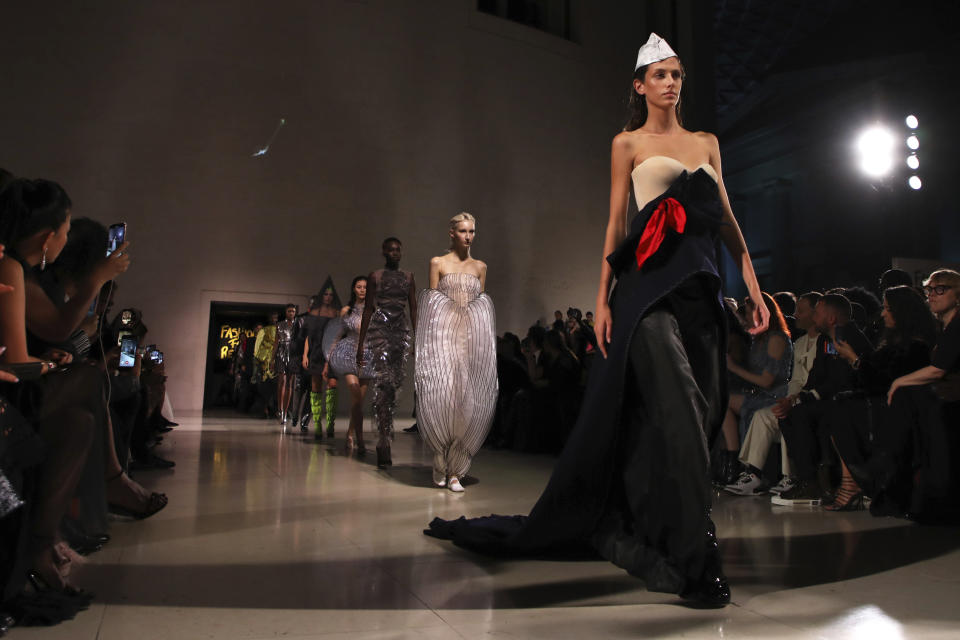 Models walk the runway at the Fashion For Relief charity event in central London, Saturday, Sept. 14, 2019. (Photo by Vianney Le Caer/Invision/AP)