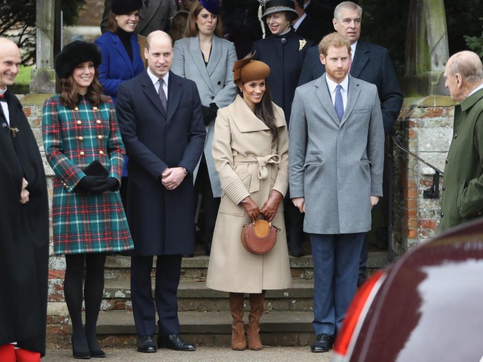 The royal family greets the Queen at Sandringham on Christmas.