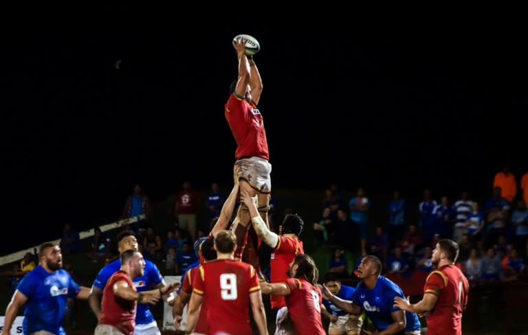 Wales' Rory Thornton grabs a line-out ball during their rugby union Test match against Samoa, in Apia, on June 23, 2017