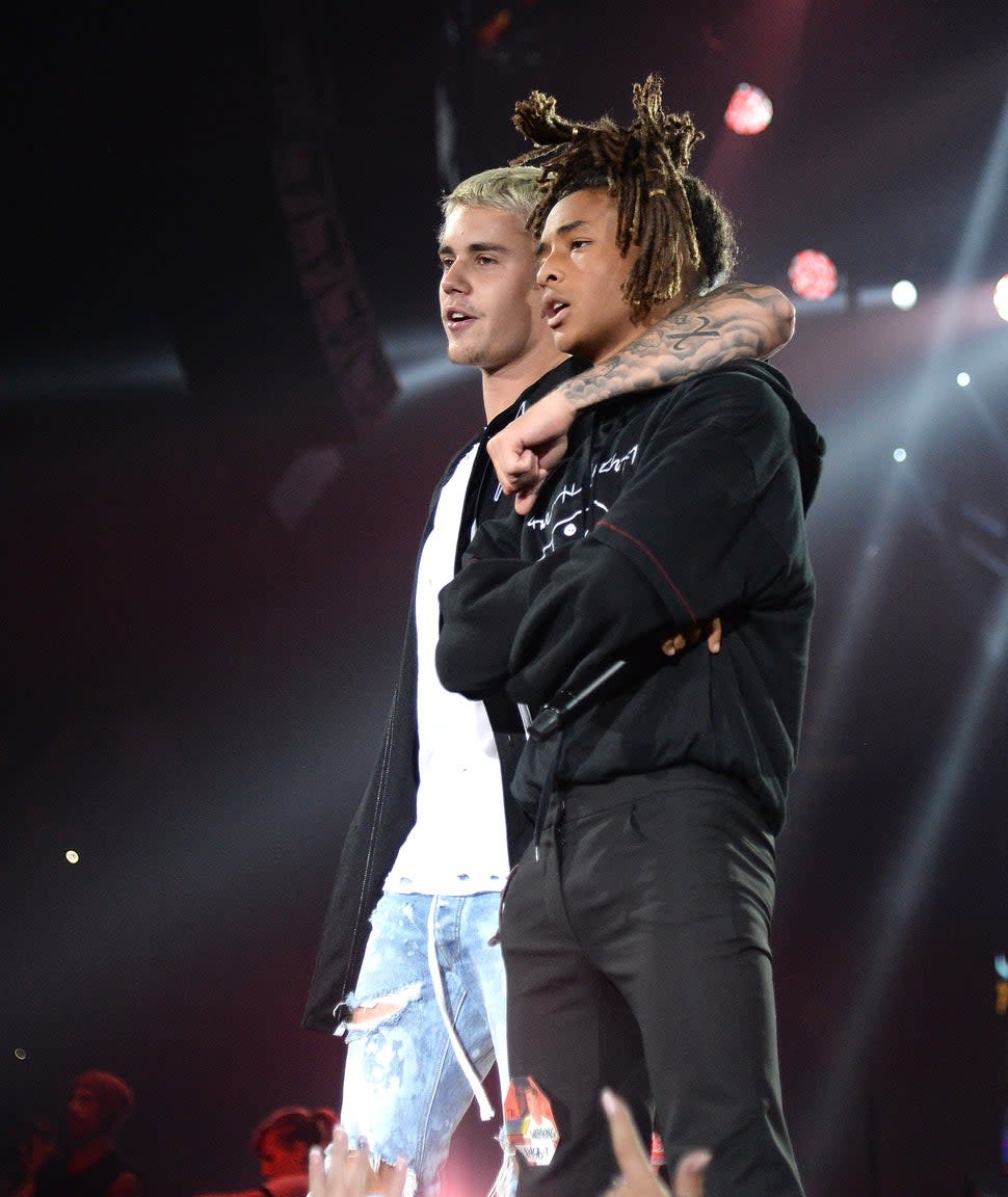 Jaden Smith performs with Justin Bieber on stage during his 