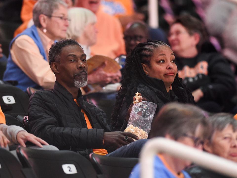 Jordon Horton's parents, Leigh and Malika Horston at the NCAA college basketball game between the Tennessee Lady Vols and Virginia Tech Hokies in Knoxville, Tenn. on Sunday, December 4, 2022. 