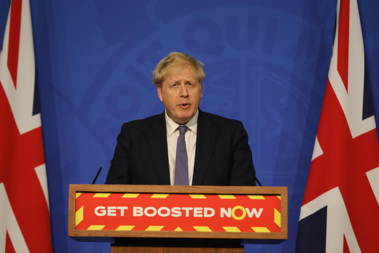 Prime Minister Boris Johnson during a media briefing in Downing Street, London, on coronavirus (Covid-19). Picture date: Tuesday January 4, 2022.