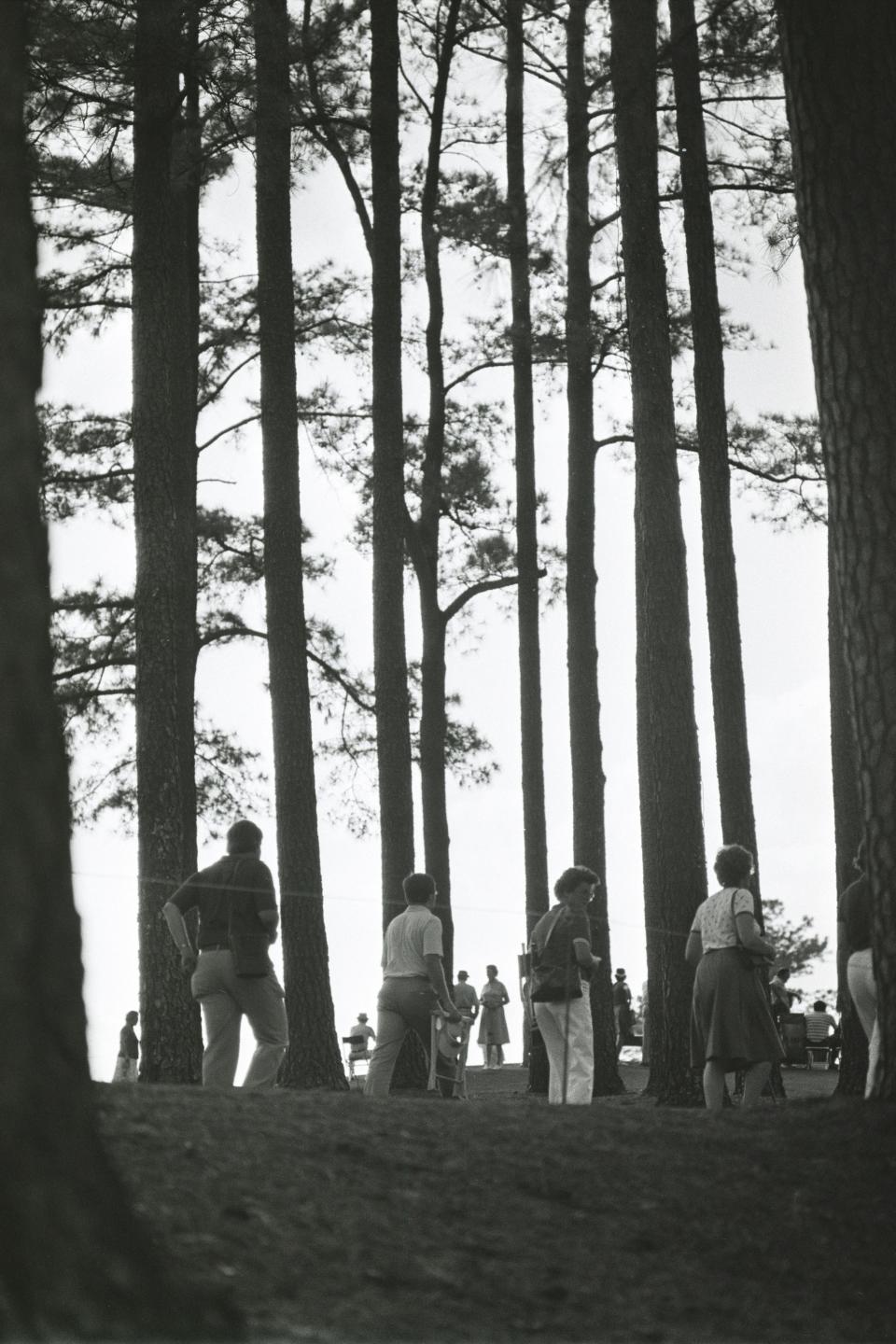 4/9/1981; Augusta, Georgia, USA; Spectators walk through the trees at the Augusta National GC during the 1981 Masters. Mandatory Credit: File Photo -The Augusta Chronicle via USA TODAY NETWORK