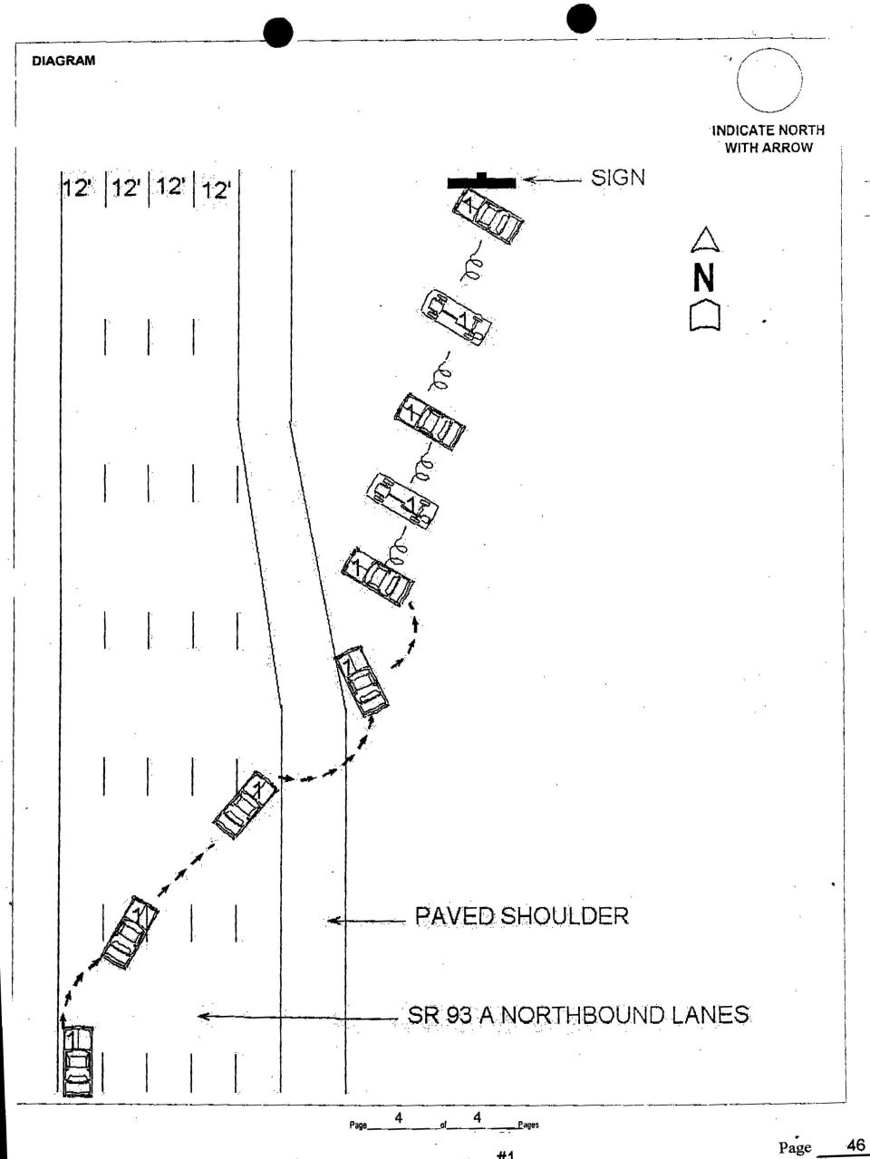 A diagram from a FHP report detailing a fatal rollover crash near the Sunshine Skyway on Sunday afternoon, Feb. 5, 2006. Jabe Carney is serving a 25 year sentence for DUI manslaughter and related charges for a crash that killed his friend Jason Gibson