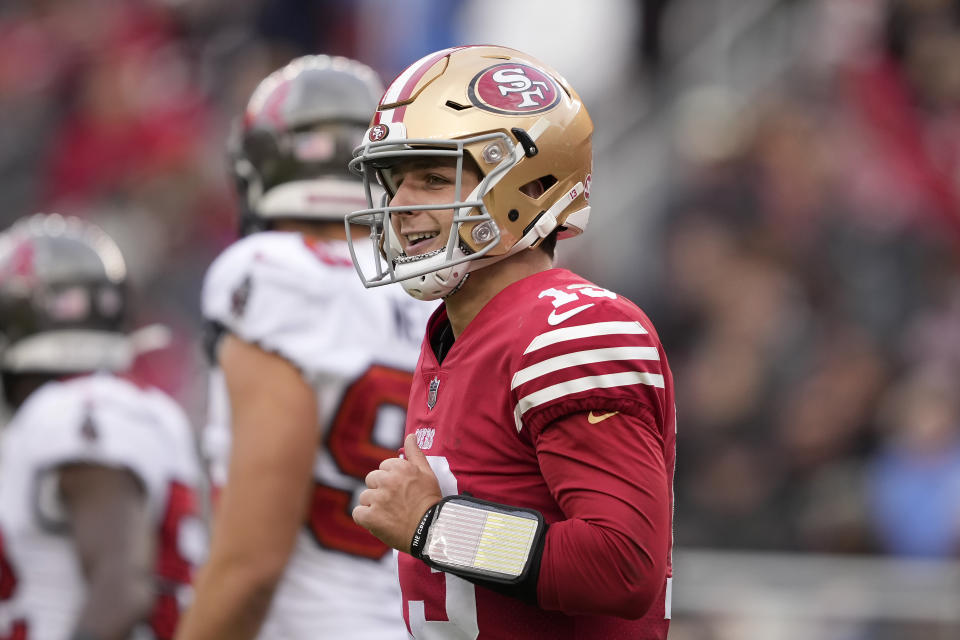 San Francisco 49ers quarterback Brock Purdy has played two good games since taking over for injured Jimmy Garoppolo. (AP Photo/Tony Avelar)