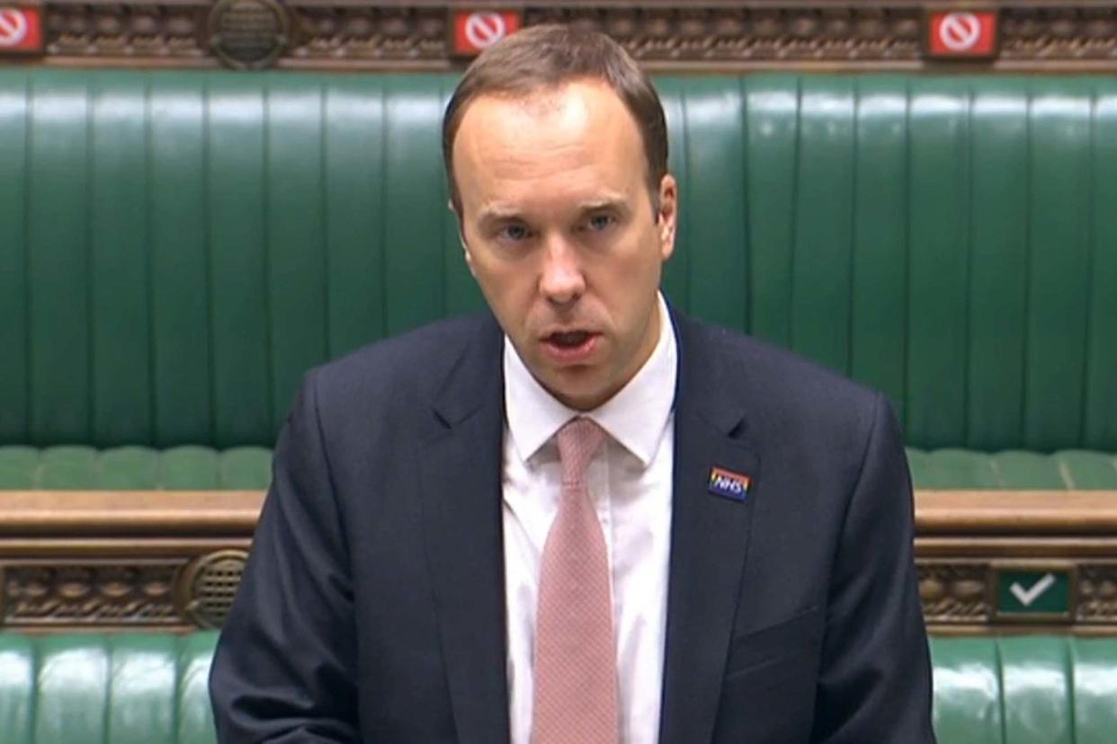 Health Secretary Matt Hancock giving a statement to MPs in the House of Commons: PA
