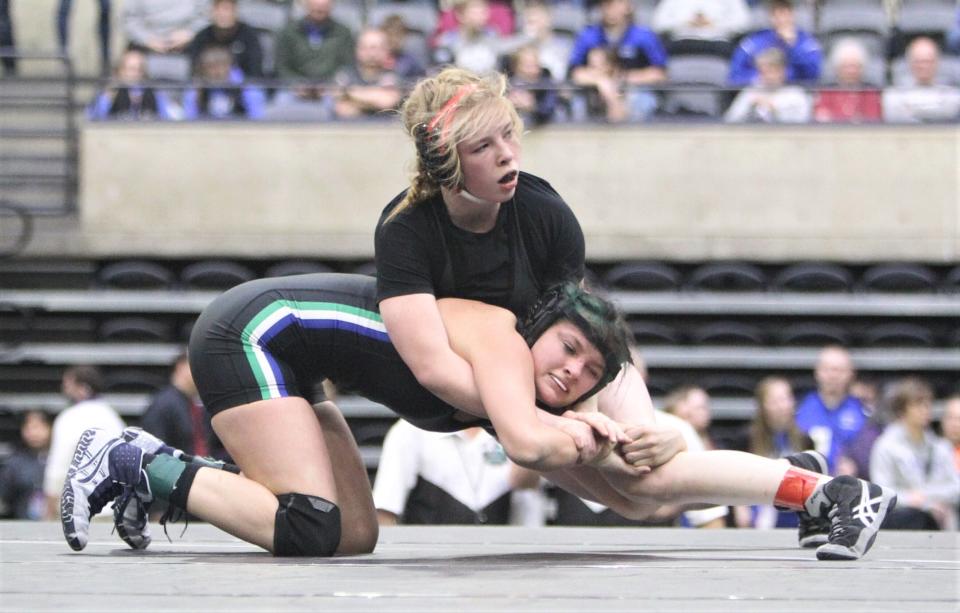 New London's Hailie Krueger is the defending girls state champion at 145 and is also the top-ranked athlete at that weight class heading into the state tournament.