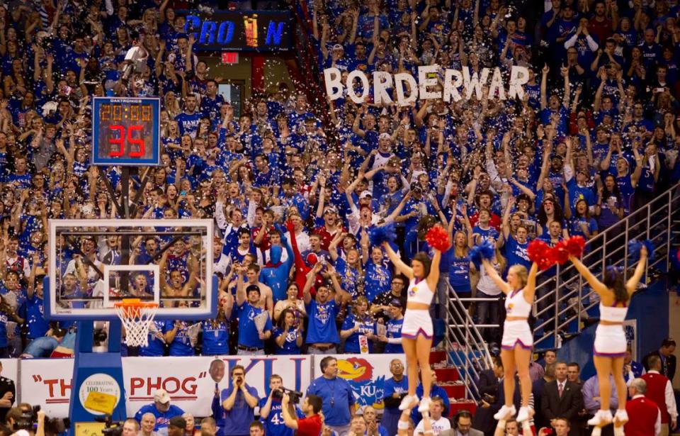 The Kansas Jayhawks crowd was raucous at the start of the game against the Missouri Tigers on Feb. 25, 2012 at Allen Fieldhouse in Lawrence. KU won 87-86 in overtime.