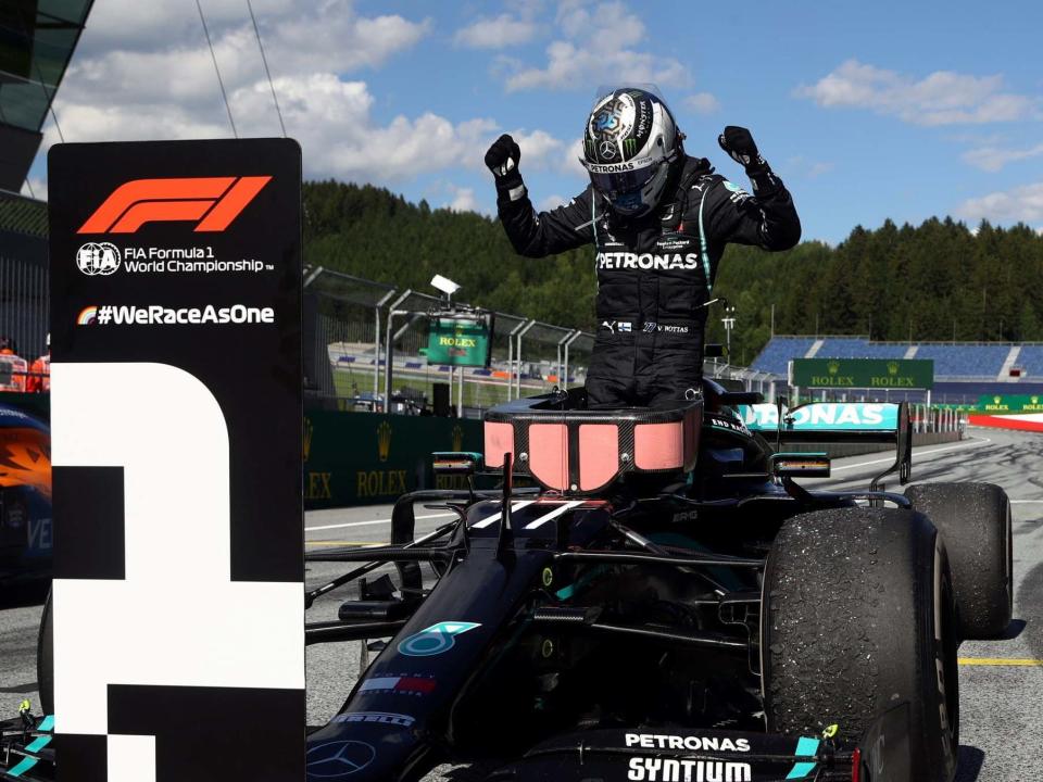 Valtteri Bottas celebrates winning the Austrian Grand Prix: Reuters