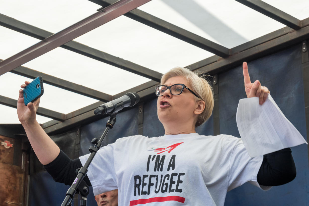 Bosnian refugee Zrinka Bralo of Citizens UK asks everyone to record and tweet 8 words 