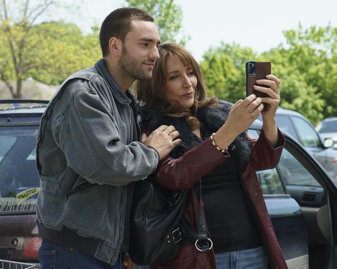 Jackson White, left, and Katey Sagal in a scene from “Tell Me Lies.”