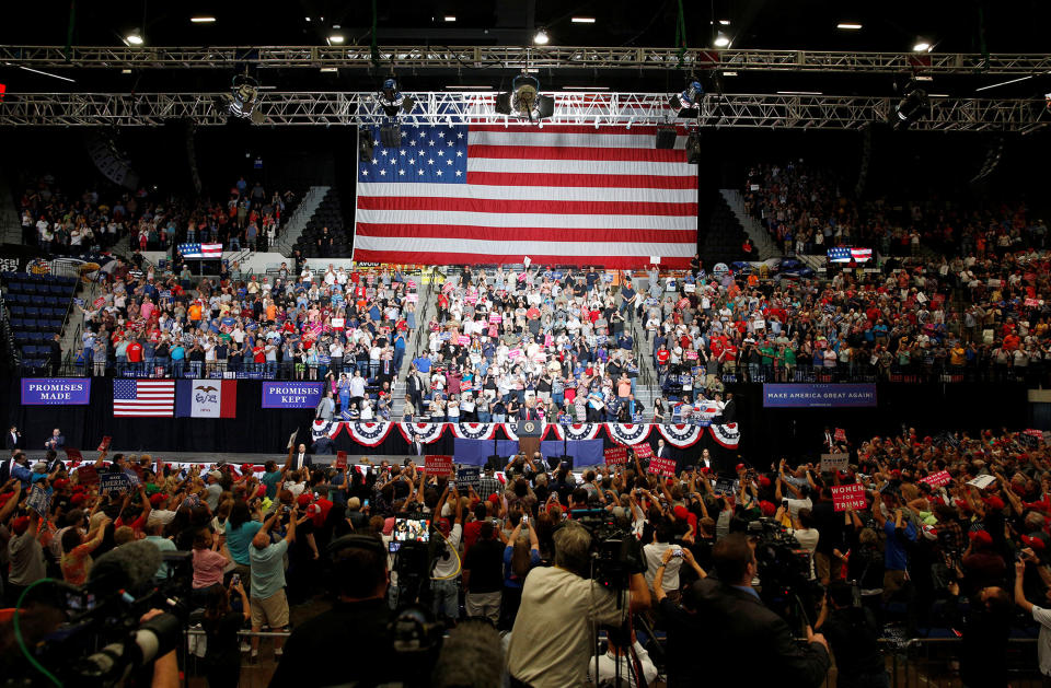 Donald Trump speaks to the crowd