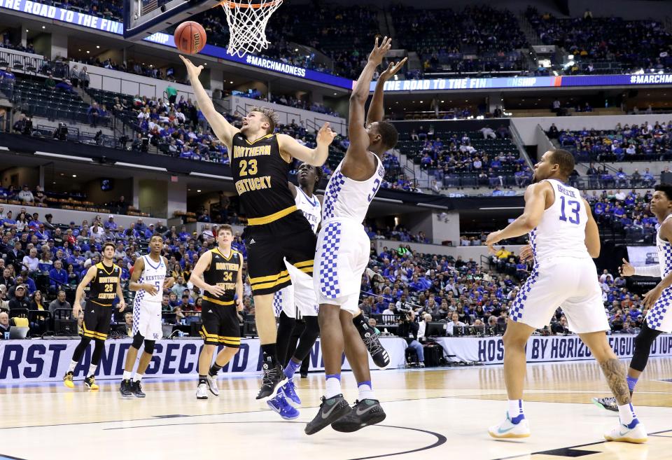 Northern Kentucky Norse forward Carson Williams (23) scored 21 points against Kentucky in the first round of the NCAA Men's Basketball Championship in Indianapolis on Friday March 17, 2017.