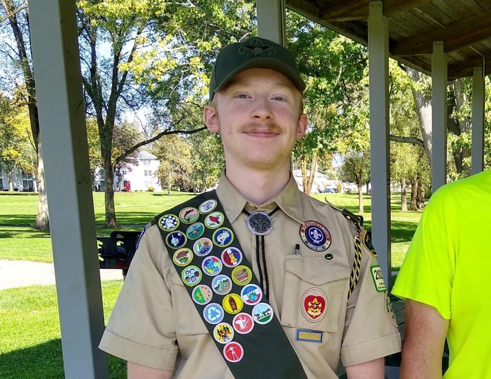 Nathan Lerche was one of four local scouts named Eagle Scouts recently. He helped build cases to display large antique clocks in the Endicott History and Heritage Center in Endicott.