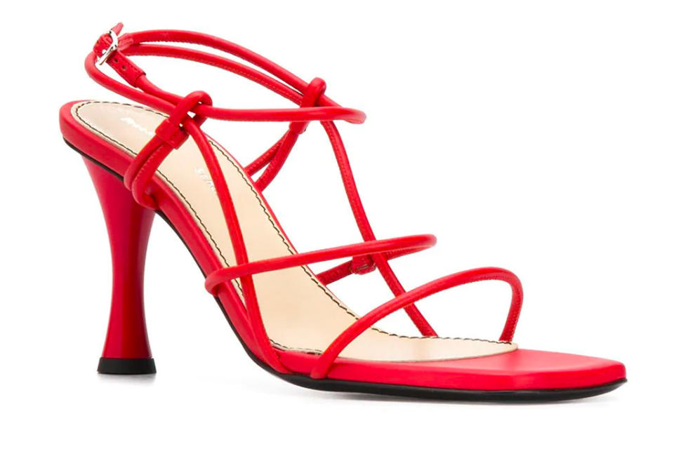 red sandals, studded, strappy, proenza schouler