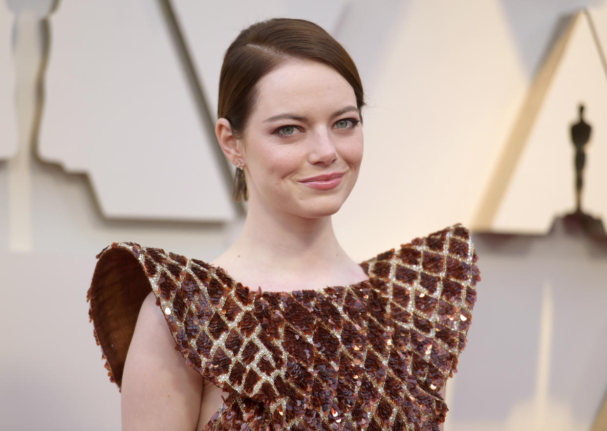 Emma Stone arrives at the Oscars on Sunday, Feb. 24, 2019, at the Dolby Theatre in Los Angeles. (Photo by Richard Shotwell/Invision/AP)