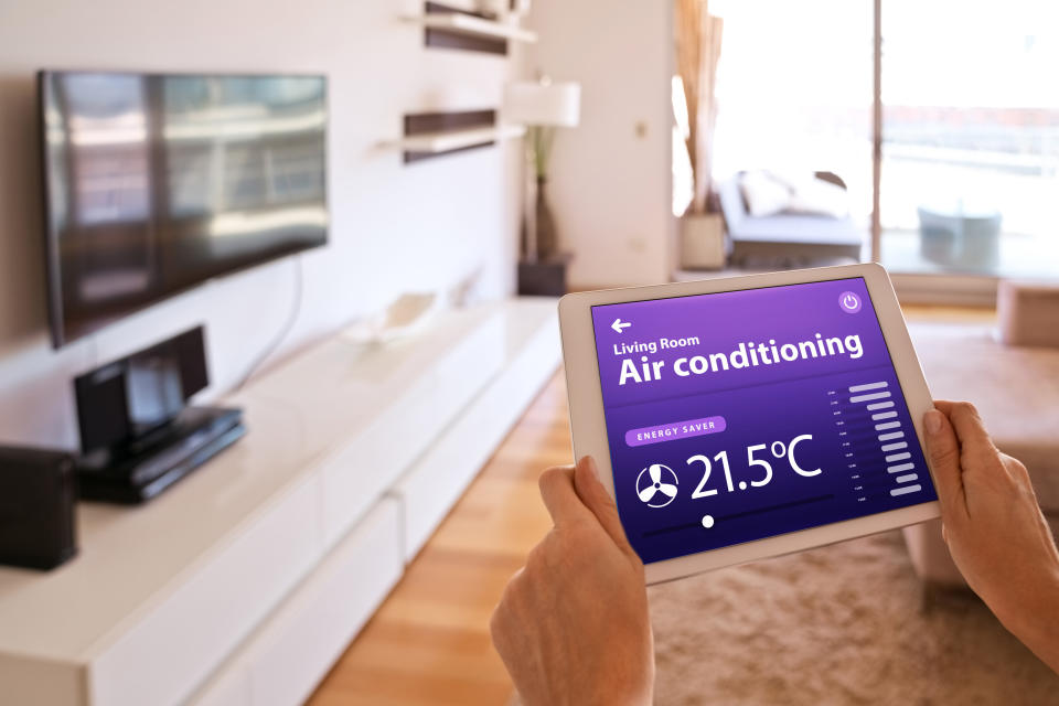 <a href="https://amzn.to/3iAzKK7" target="_blank" rel="noopener noreferrer">The Sensibo Sky is a smart AC controller</a> that turns any air conditioner into a smart air conditioner. (Photo: izusek via Getty Images)