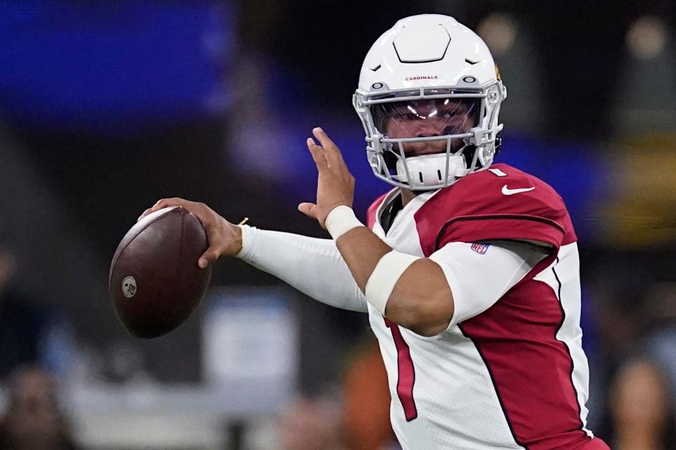 Through three seasons, Cardinals quarterback Kyler Murray has passed for 11,480 yards and 70 touchdowns while rushing for 1,786 yards and 20 touchdowns.