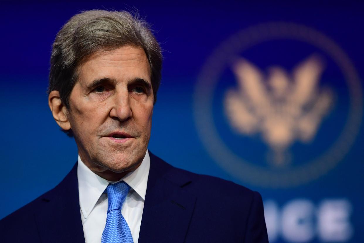 Special Presidential Envoy for Climate John Kerry speaks after being introduced by President-elect Joe Biden as he introduces key foreign policy and national security nominees and appointments at the Queen Theatre on November 24, 2020 in Wilmington, Delaware (Getty Images)