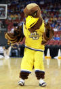 LOUISVILLE, KY - MARCH 17: The Marquette Golden Eagles mascot performs on the court during a break in the game against the Murray State Racers during the third round of the 2012 NCAA Men's Basketball Tournament at KFC YUM! Center on March 15, 2012 in Louisville, Kentucky. (Photo by Andy Lyons/Getty Images)