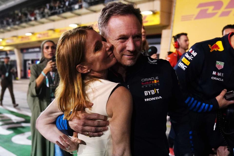 Christian and Geri Horner after Max Verstappen won the Bahrain Grand Prix (PA Wire)