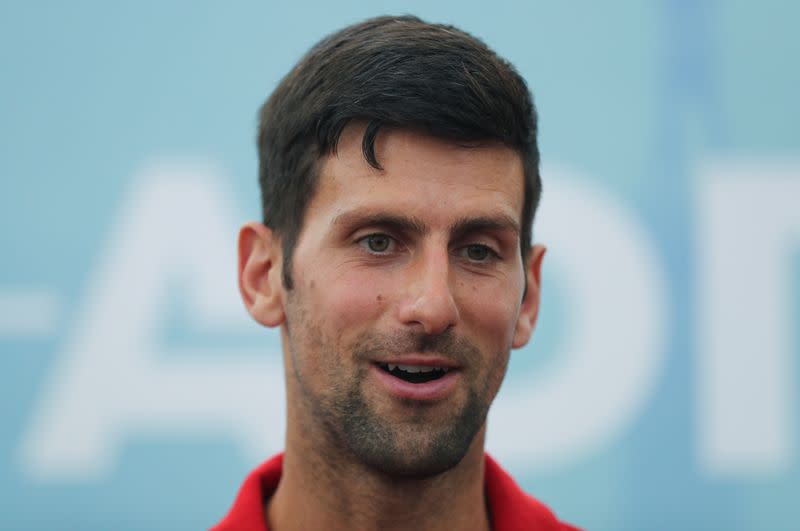 World number one tennis player Novak Djokovic holds a news conference, in Belgrade