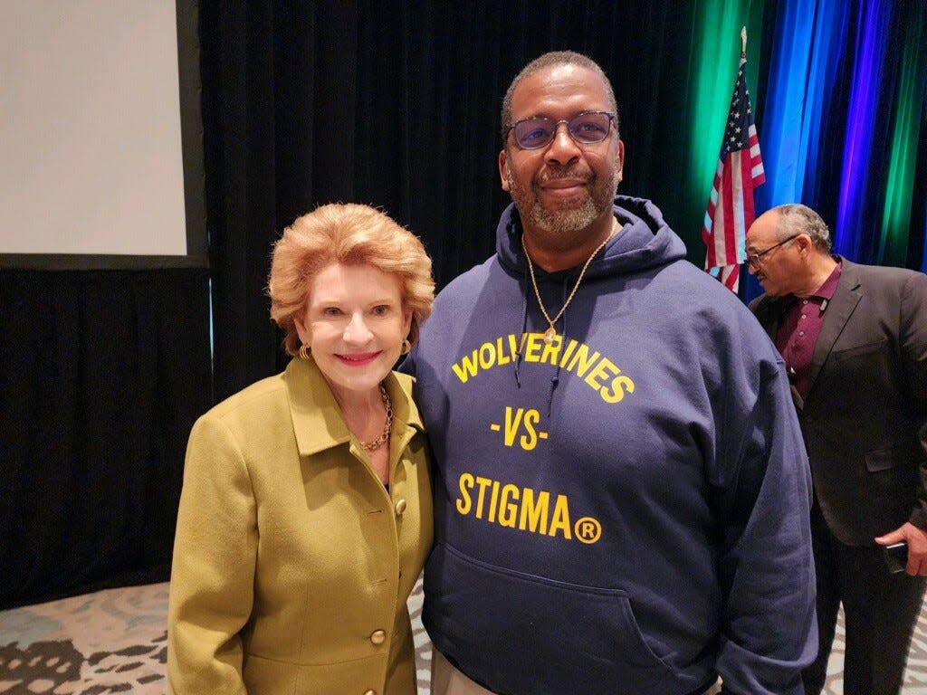 U.S. Sen. Debbie Stabenow with NAMI Michigan Executive Director Kevin Fischer at a Community Mental Health Conference in fall 2022 at Grand Traverse Resort in Michigan.