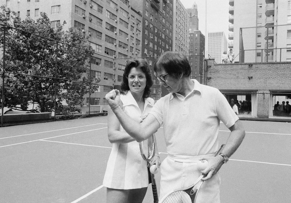 Billie Jean King and Bobby Riggs before their epic match. (AP)