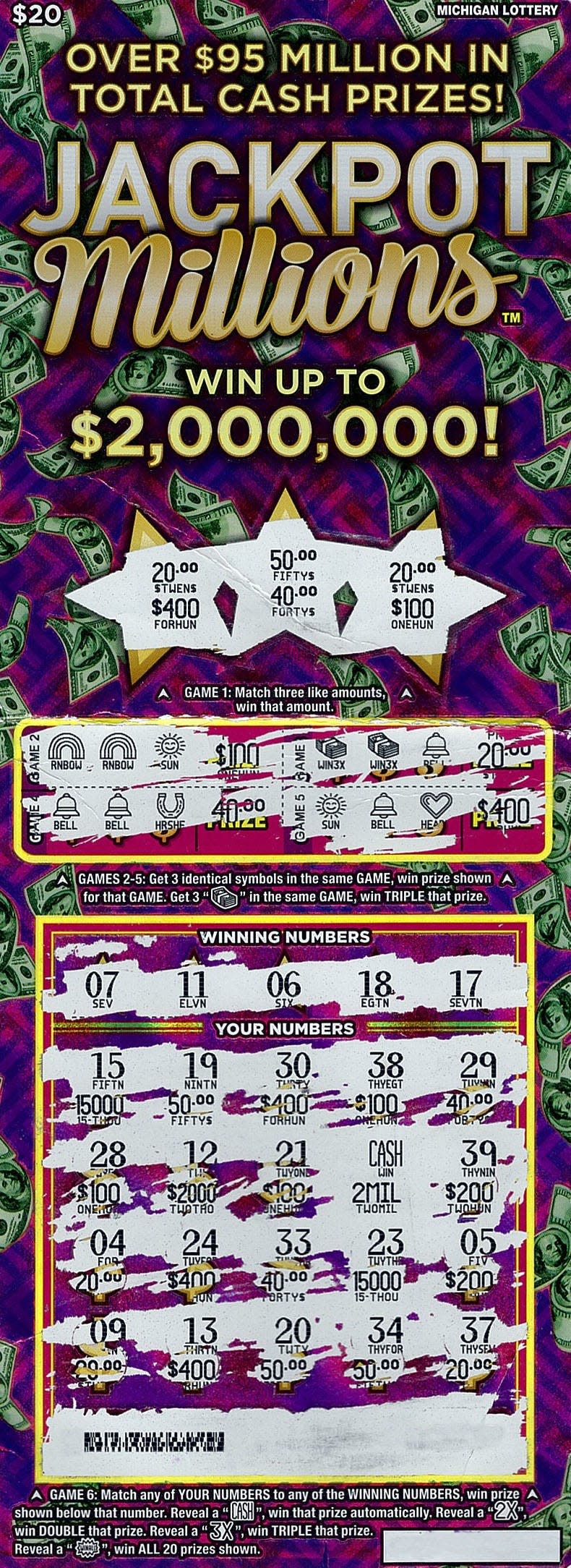 A Detroit man recently won $2 million on a Michigan Lottery Jackpot Millions instant ticket.