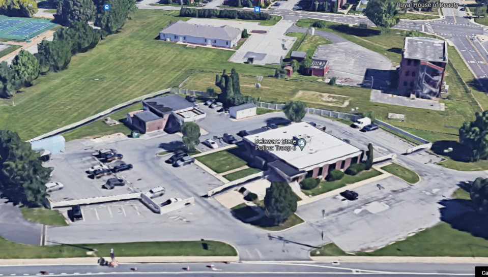 Delaware State Police Troop 6 (left) and the John L. Webb Correctional Facility (right) in 2019.