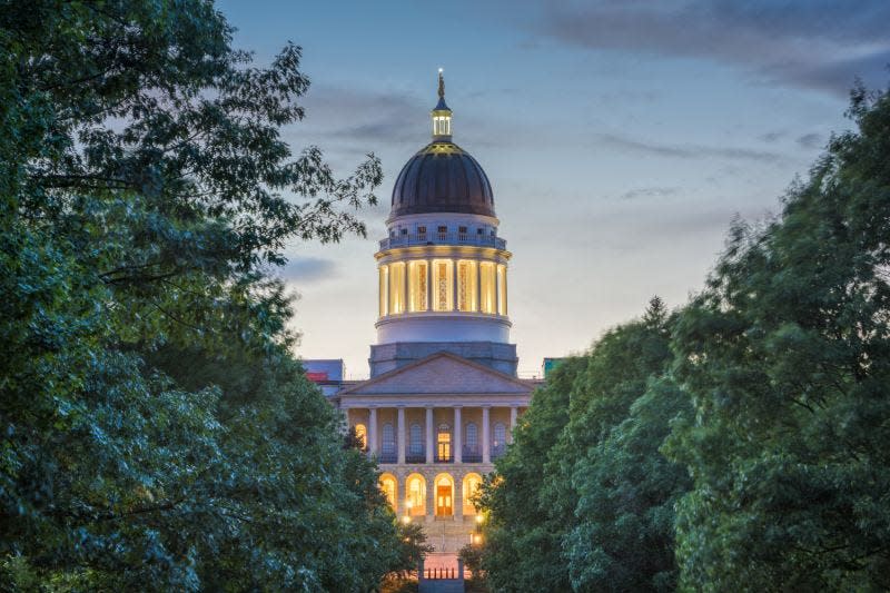 The Maine State House in Augusta, Maine, as seen from Capitol Park in 2018.