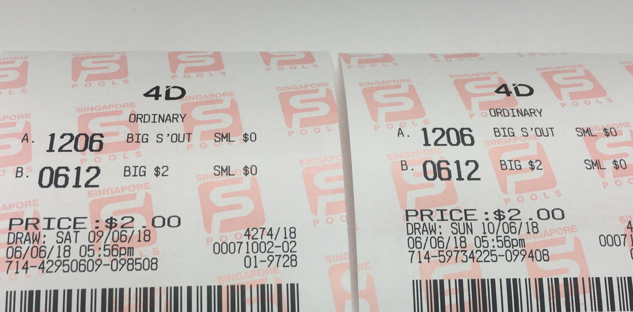 The number “1206” is sold out for 4D draws this week. Photo: Yahoo News Singapore