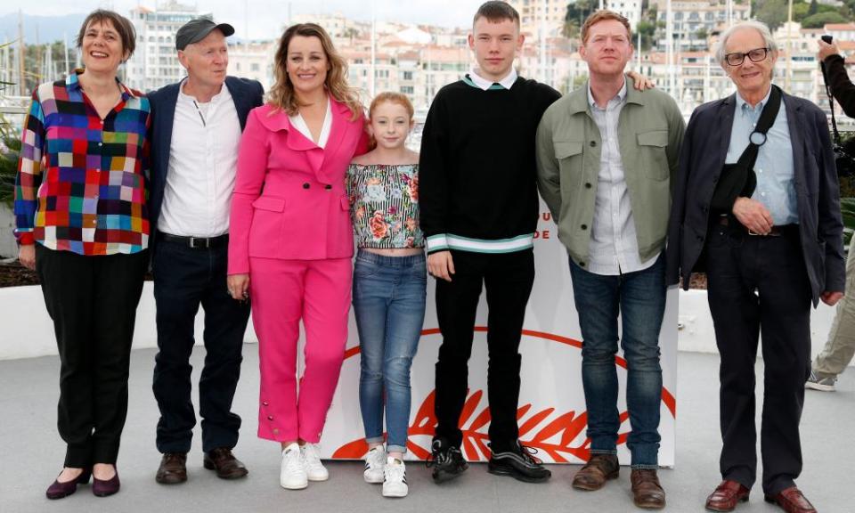 Rebecca O’Brien (left) at the Cannes photocall for Sorry We Missed You, May 2019.