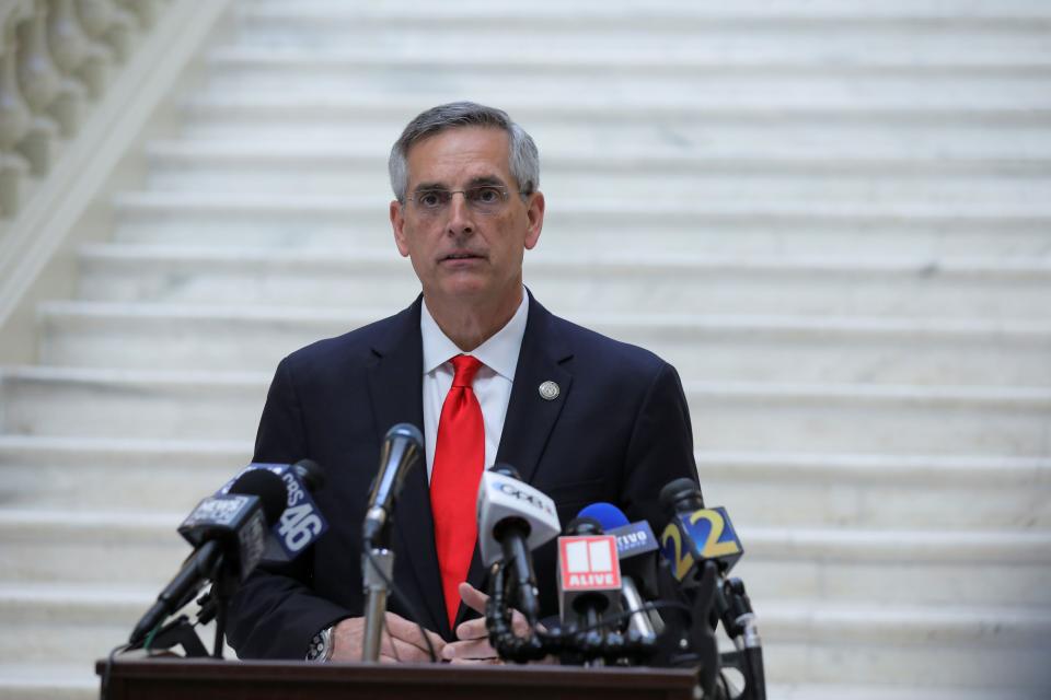 Georgia Secretary of State Brad Raffensperger gives an update on the state of the election and ballot count during a news conference at the State Capitol in Atlanta, Georgia, on Nov. 6. (Dustin Chambers / Reuters)