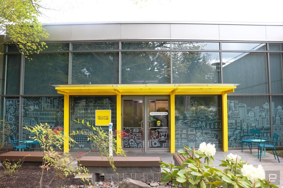 External wide view of building 86, where the entrance of the Inclusive Tech Lab sits. 