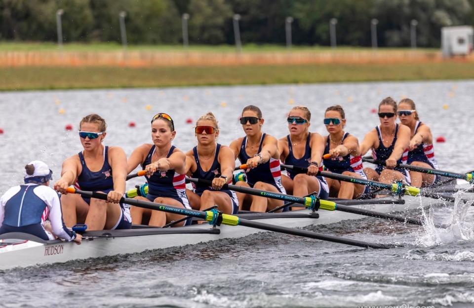 St. Ursula senior Audrey Leurck (third from right) competed at the Under-19 World Rowing Championships in Paris, France, from Aug. 2-6.